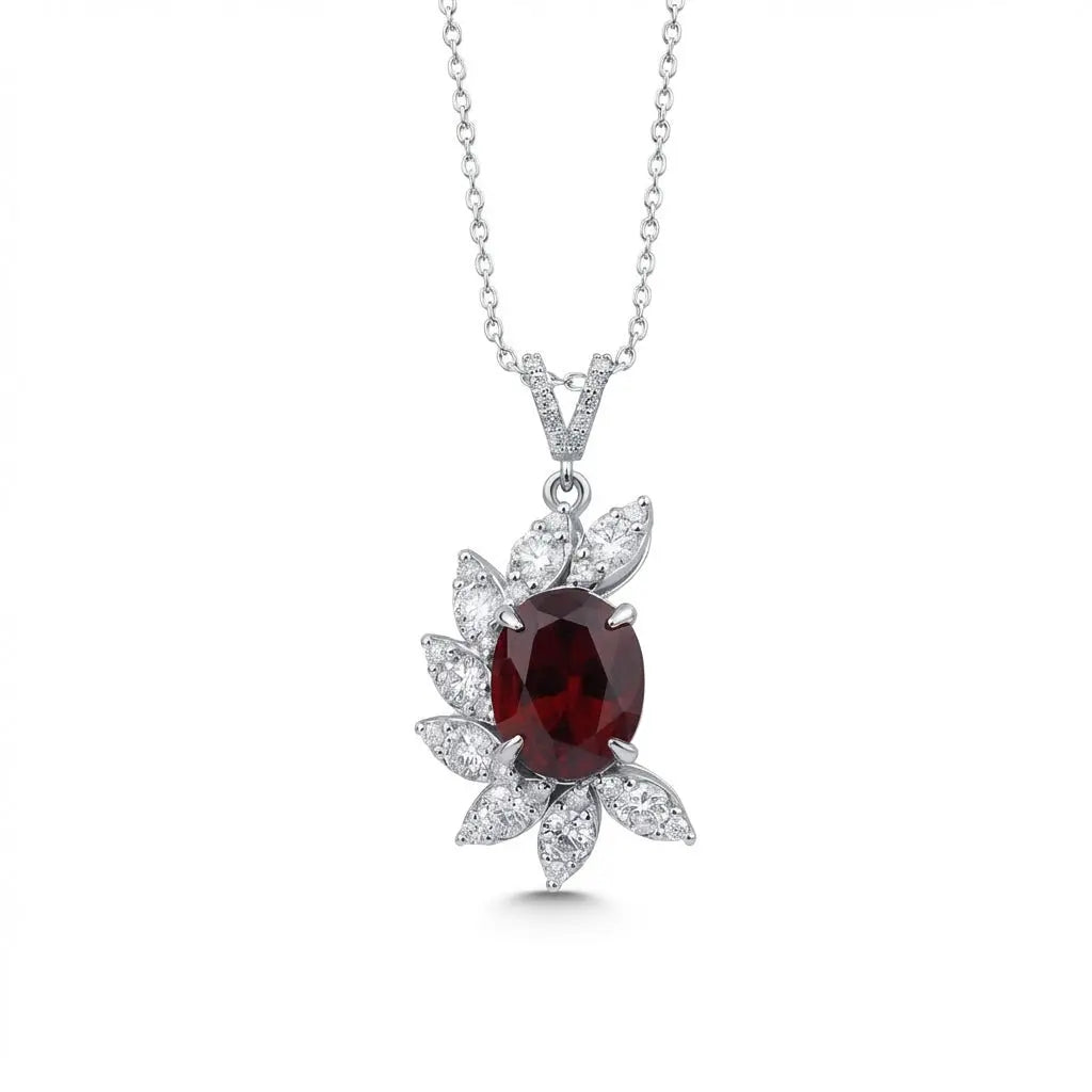 Oval Ruby Diamond Leaf in 5.06 ct Ruby & Natural Diamonds solid diamond pendant by Majestic Jewellery
