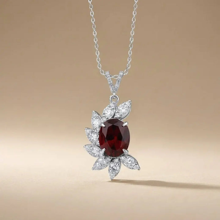 Oval Ruby Diamond Leaf in 5.06 ct Ruby & Natural Diamonds solid diamond pendant by Majestic Jewellery