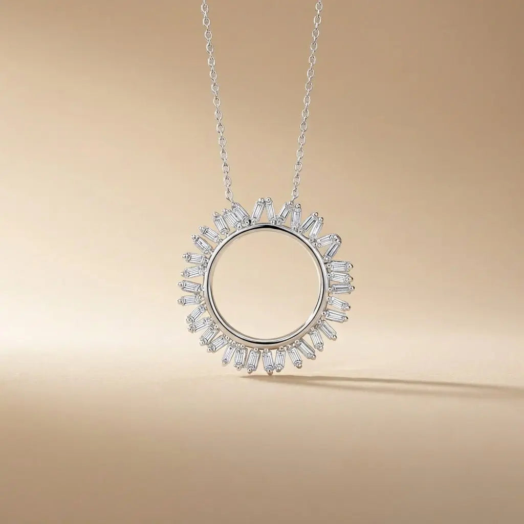 Circular Baguette Diamond Sunburst in 0.45 ct Natural Diamonds solid diamond pendant by Majestic Jewellery