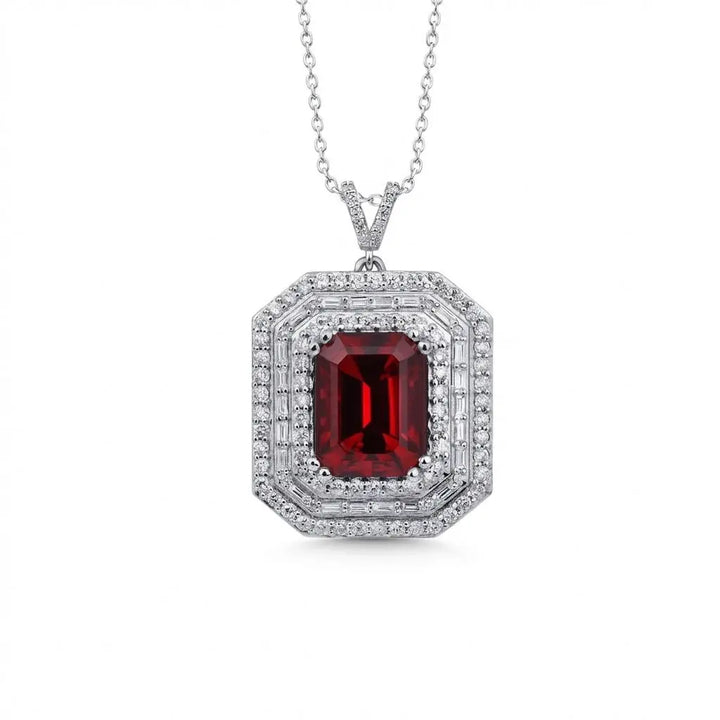 Emerald Cut Ruby & Diamond Halo in 1.12 ct Diamonds solid diamond pendant by Majestic Jewellery
