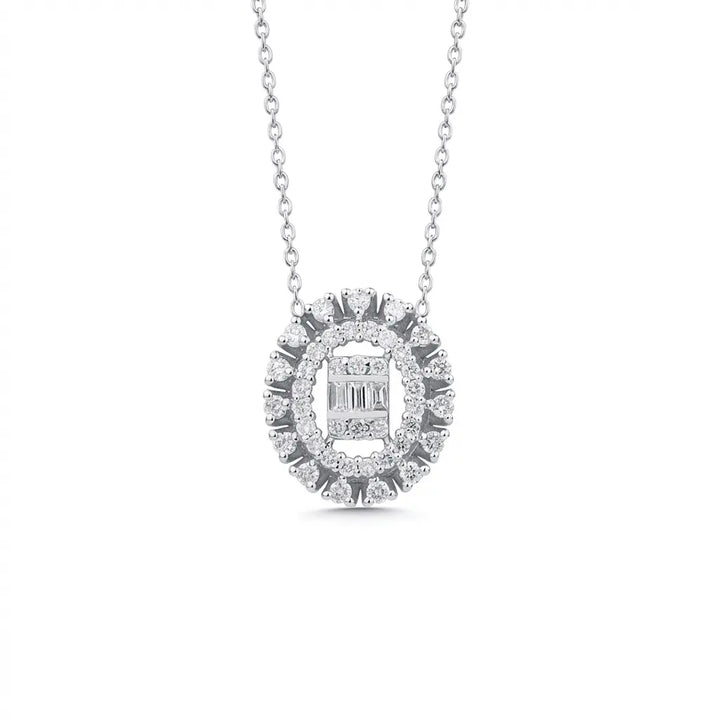 Oval Halo Diamond with Baguette Center in 0.37 ct Natural Diamonds solid diamond pendant by Majestic Jewellery