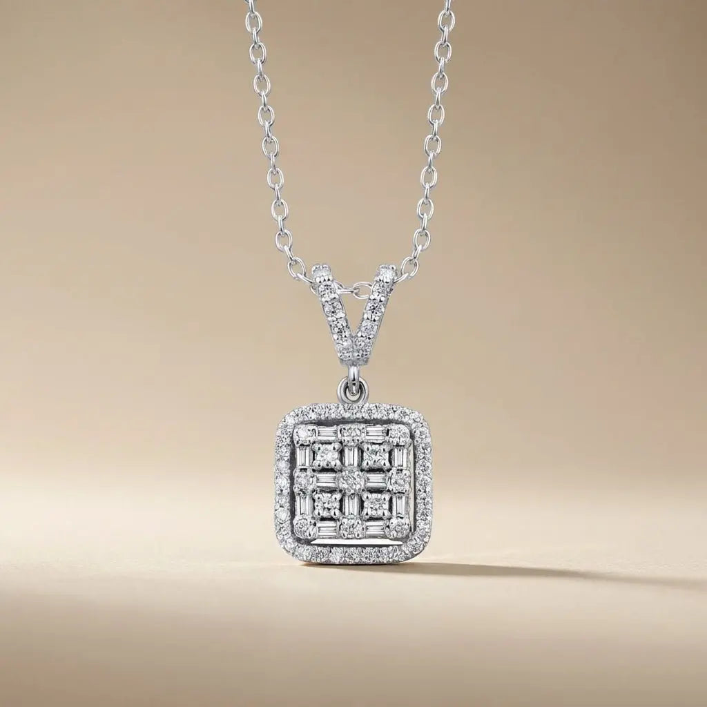 Square Cluster Diamond in 0.36 ct Natural Diamonds solid diamond pendant by Majestic Jewellery