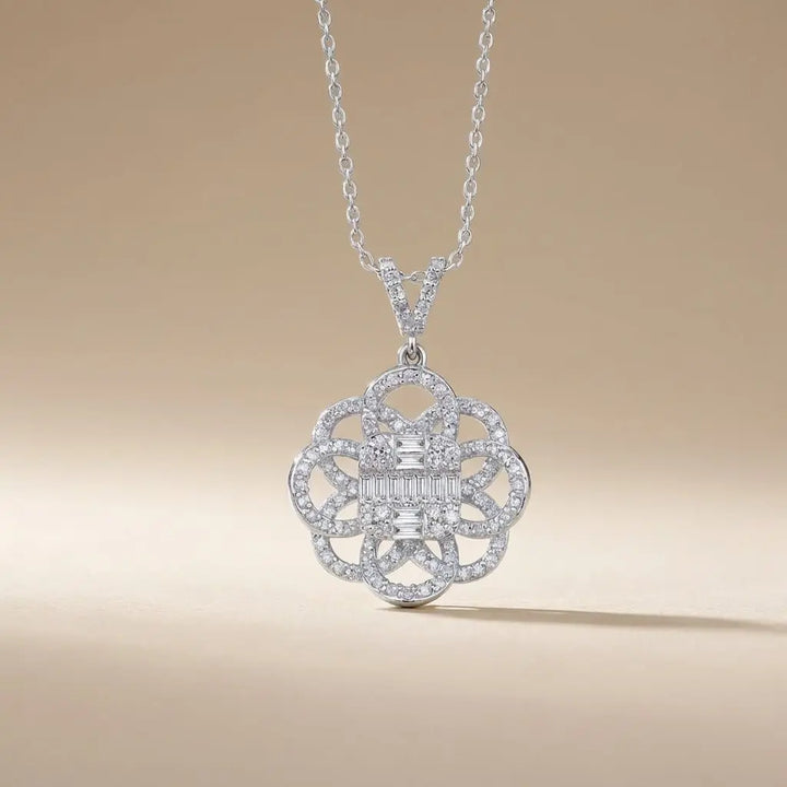 Floral Diamond with Baguette Center in 0.61 ct Natural Diamonds solid diamond pendant by Majestic Jewellery