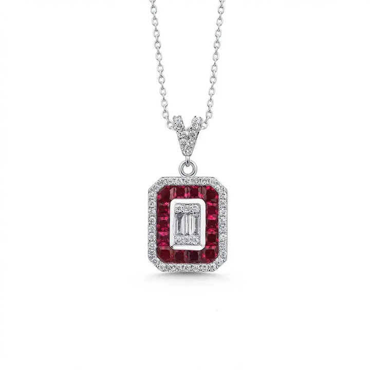 Ruby Halo Baguette Diamond in 0.31 ct Diamonds solid diamond pendant by Majestic Jewellery