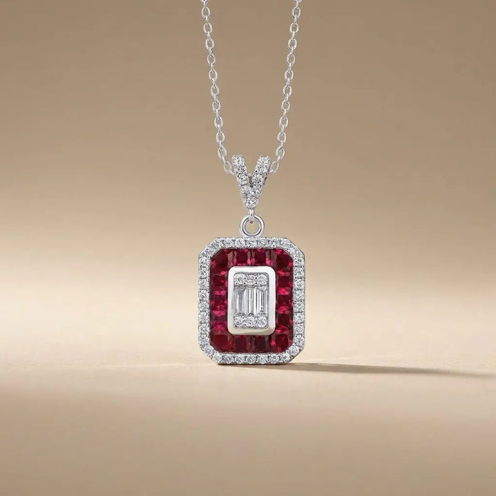 Ruby Halo Baguette Diamond in 0.31 ct Diamonds solid diamond pendant by Majestic Jewellery