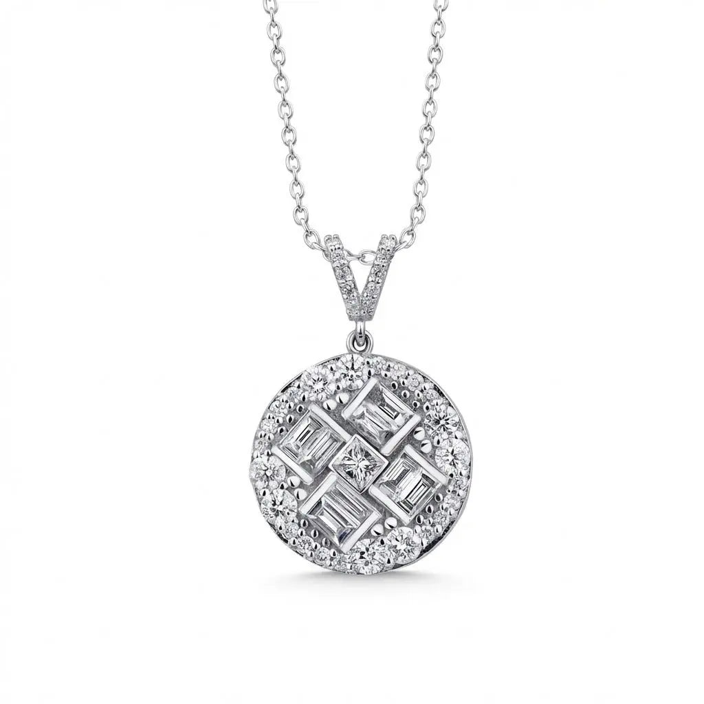 Round Baguette Cluster Diamond in 0.84 ct Natural Diamonds solid diamond pendant by Majestic Jewellery