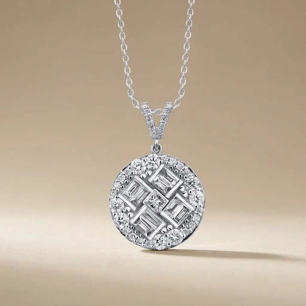 Round Baguette Cluster Diamond in 0.84 ct Natural Diamonds solid diamond pendant by Majestic Jewellery