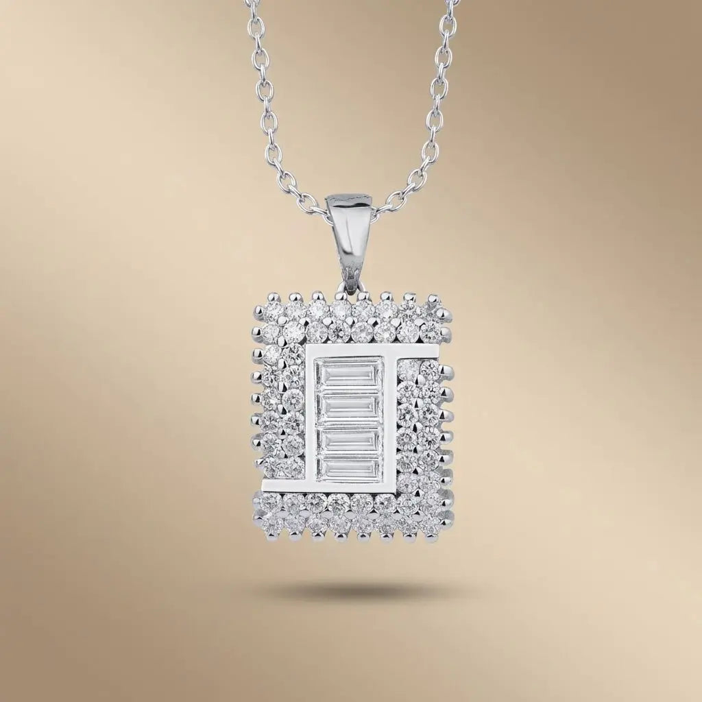 Baguette Center Square Diamond Pendant in 14K White Gold – 1.03 ct Natural Diamonds - Majestic Jewellery
