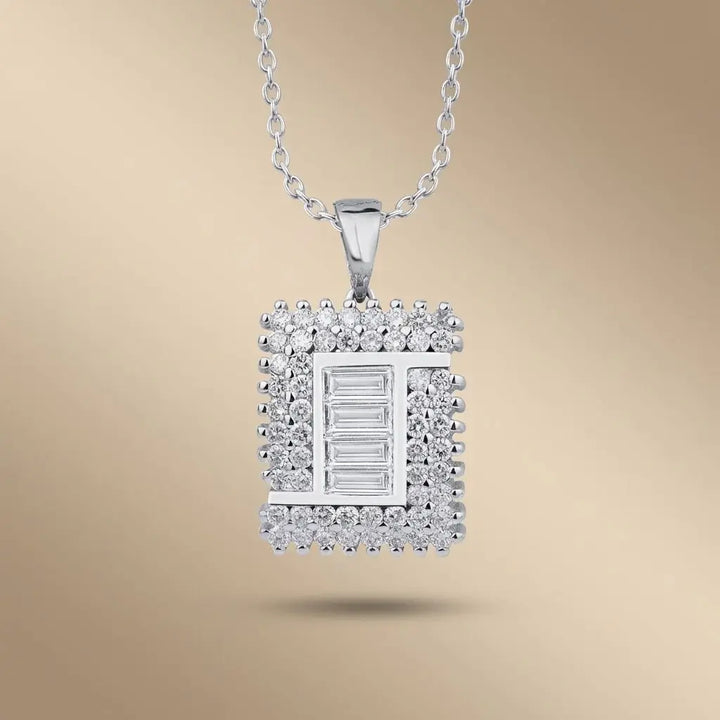 Baguette Center Square Diamond Pendant in 14K White Gold – 1.03 ct Natural Diamonds - Majestic Jewellery