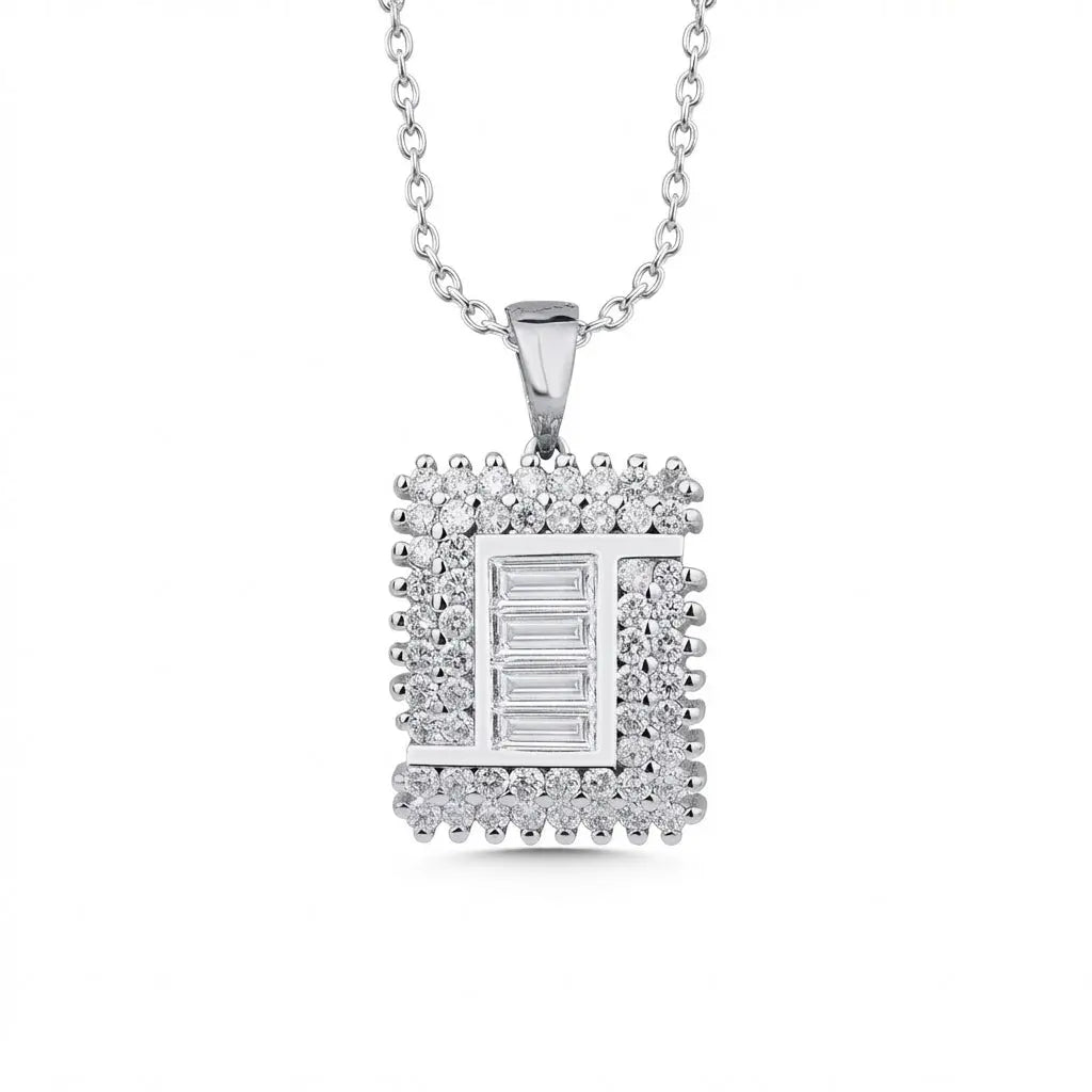 Baguette Center Square Diamond Pendant in 14K White Gold – 1.03 ct Natural Diamonds - Majestic Jewellery