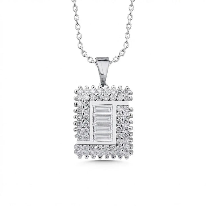 Baguette Center Square Diamond Pendant in 14K White Gold – 1.03 ct Natural Diamonds - Majestic Jewellery