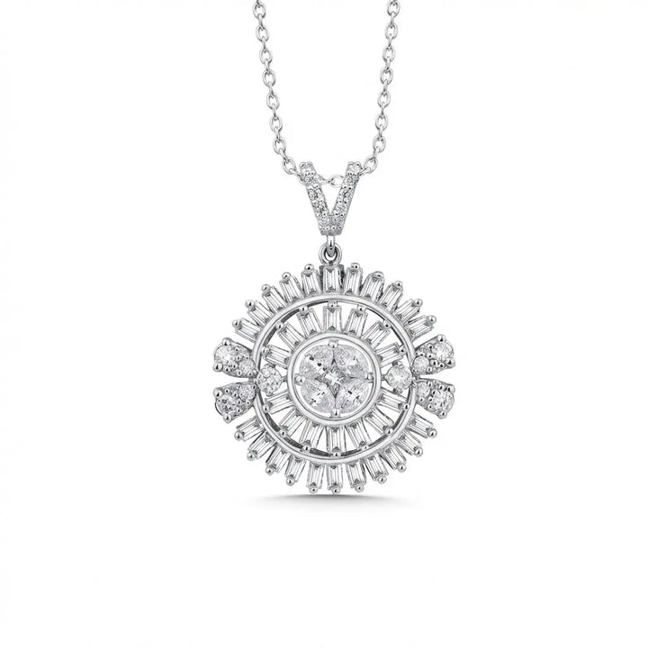 Sunburst Baguette Diamond in 1.28 ct Natural Diamonds solid diamond pendant by Majestic Jewellery