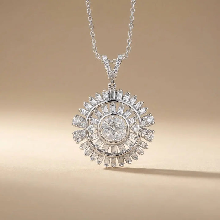 Sunburst Baguette Diamond in 1.28 ct Natural Diamonds solid diamond pendant by Majestic Jewellery