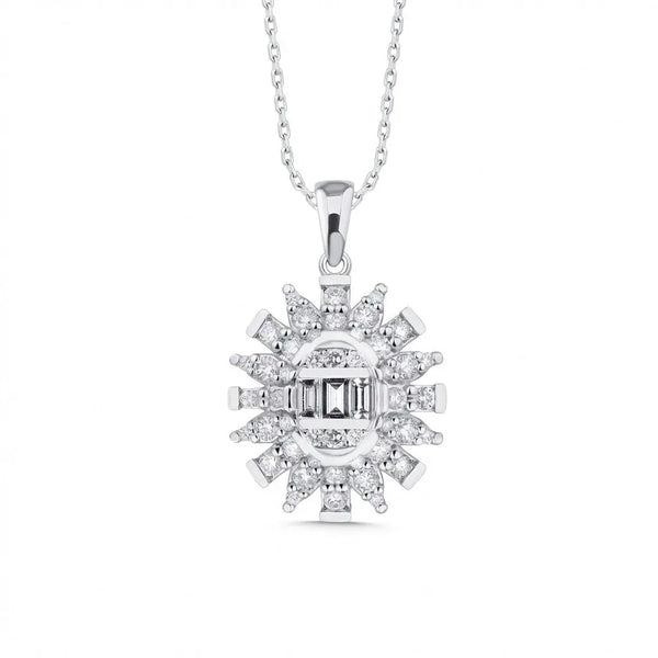 Sunburst Baguette & Round Diamond in 0.61 ct Natural Diamonds solid diamond pendant by Majestic Jewellery