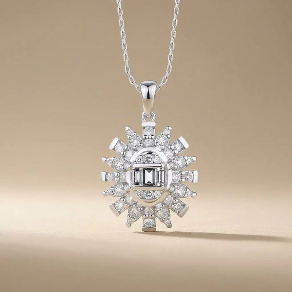 Sunburst Baguette & Round Diamond in 0.61 ct Natural Diamonds solid diamond pendant by Majestic Jewellery