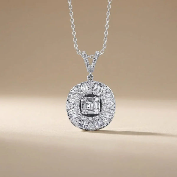 Baguette Halo Diamond Circle in 0.74 ct Natural Diamonds solid diamond pendant by Majestic Jewellery