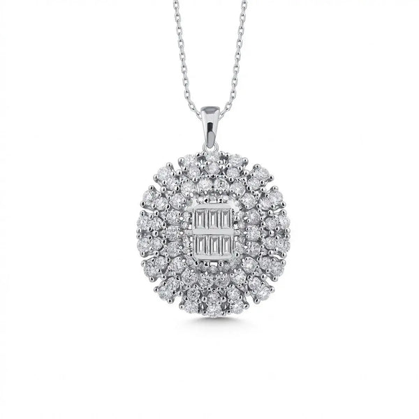 Oval Cluster Baguette & Round Diamond in 1.39 ct Natural Diamonds solid diamond pendant by Majestic Jewellery
