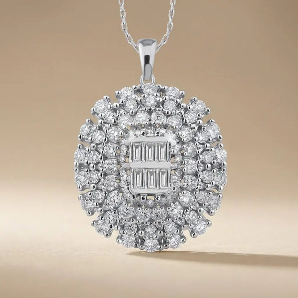 Oval Cluster Baguette & Round Diamond in 1.39 ct Natural Diamonds solid diamond pendant by Majestic Jewellery