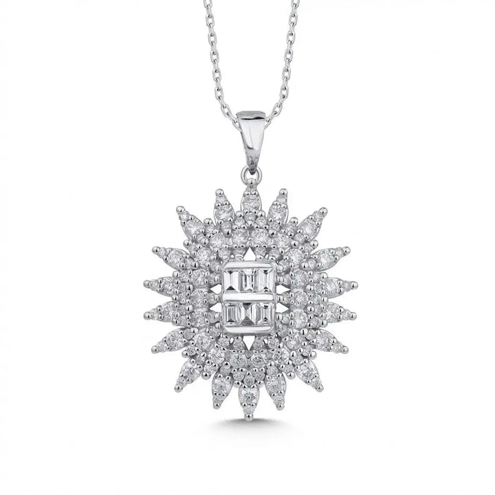 Radiant Starburst Diamond Pendant in 14K White Gold – 1.28 ct Natural Diamonds - Majestic Jewellery