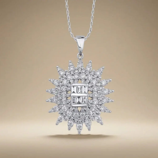 Radiant Starburst Diamond in 1.28 ct Natural Diamonds solid diamond pendant by Majestic Jewellery