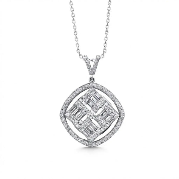 Geometric Baguette Diamond Halo in 1.03 ct Natural Diamonds solid diamond pendant by Majestic Jewellery