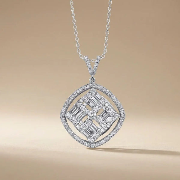 Geometric Baguette Diamond Halo in 1.03 ct Natural Diamonds solid diamond pendant by Majestic Jewellery