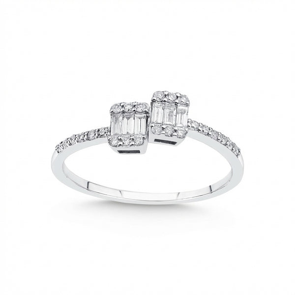 Double Baguette Diamond Open Ring – 0.25 ct 14K White Gold