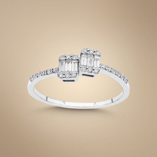 Double Baguette Diamond Open Ring – 0.25 ct 14K White Gold