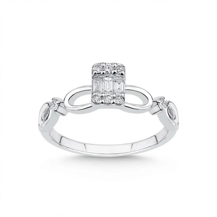 Infinity Diamond with Baguette Center solid diamond ring by Majestic Jewellery