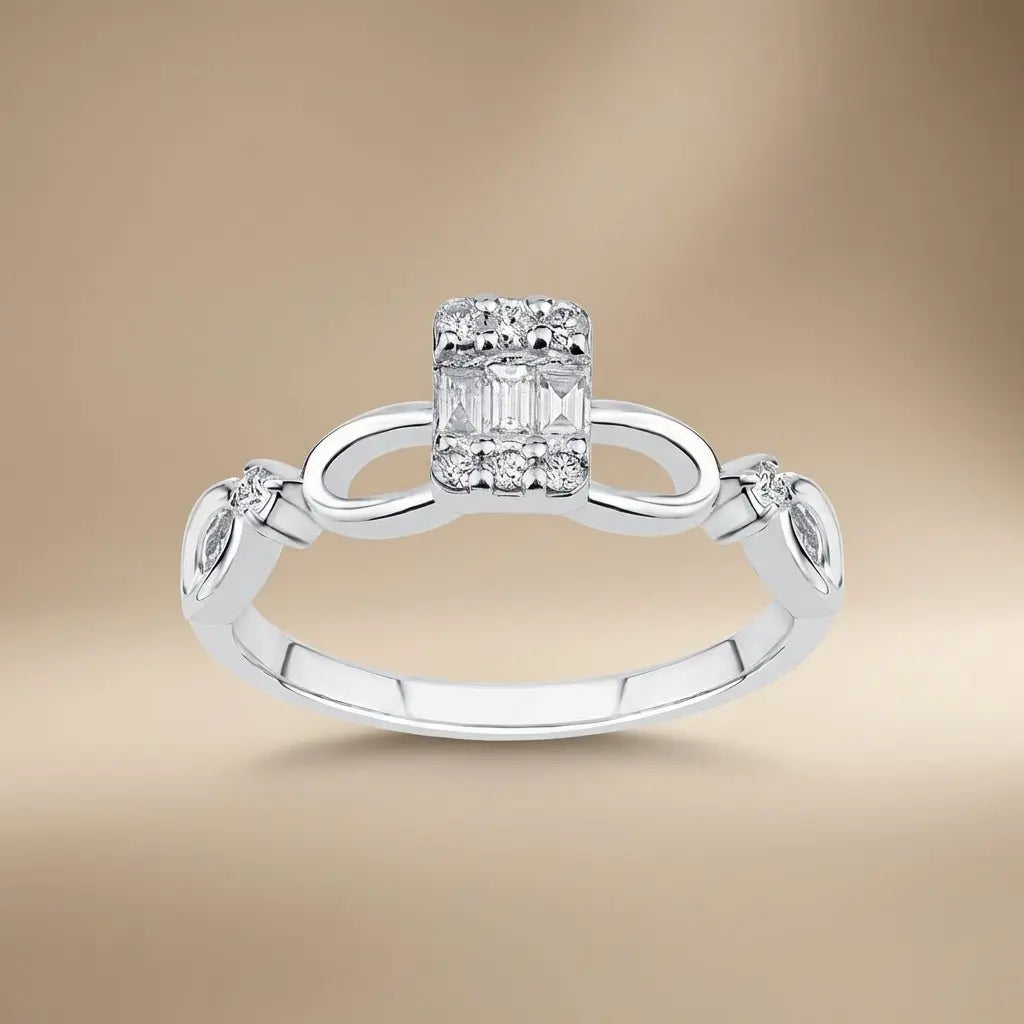 Infinity Diamond with Baguette Center solid diamond ring by Majestic Jewellery