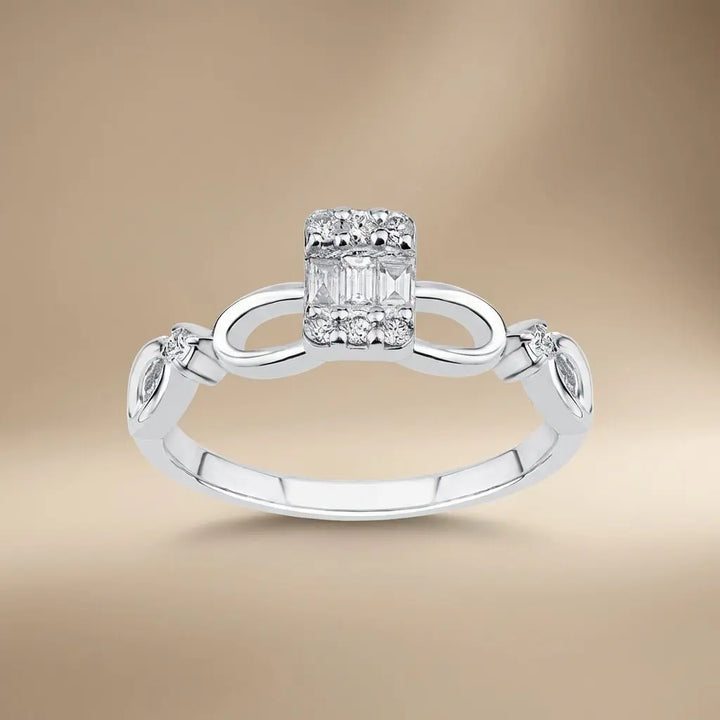 Infinity Diamond with Baguette Center solid diamond ring by Majestic Jewellery
