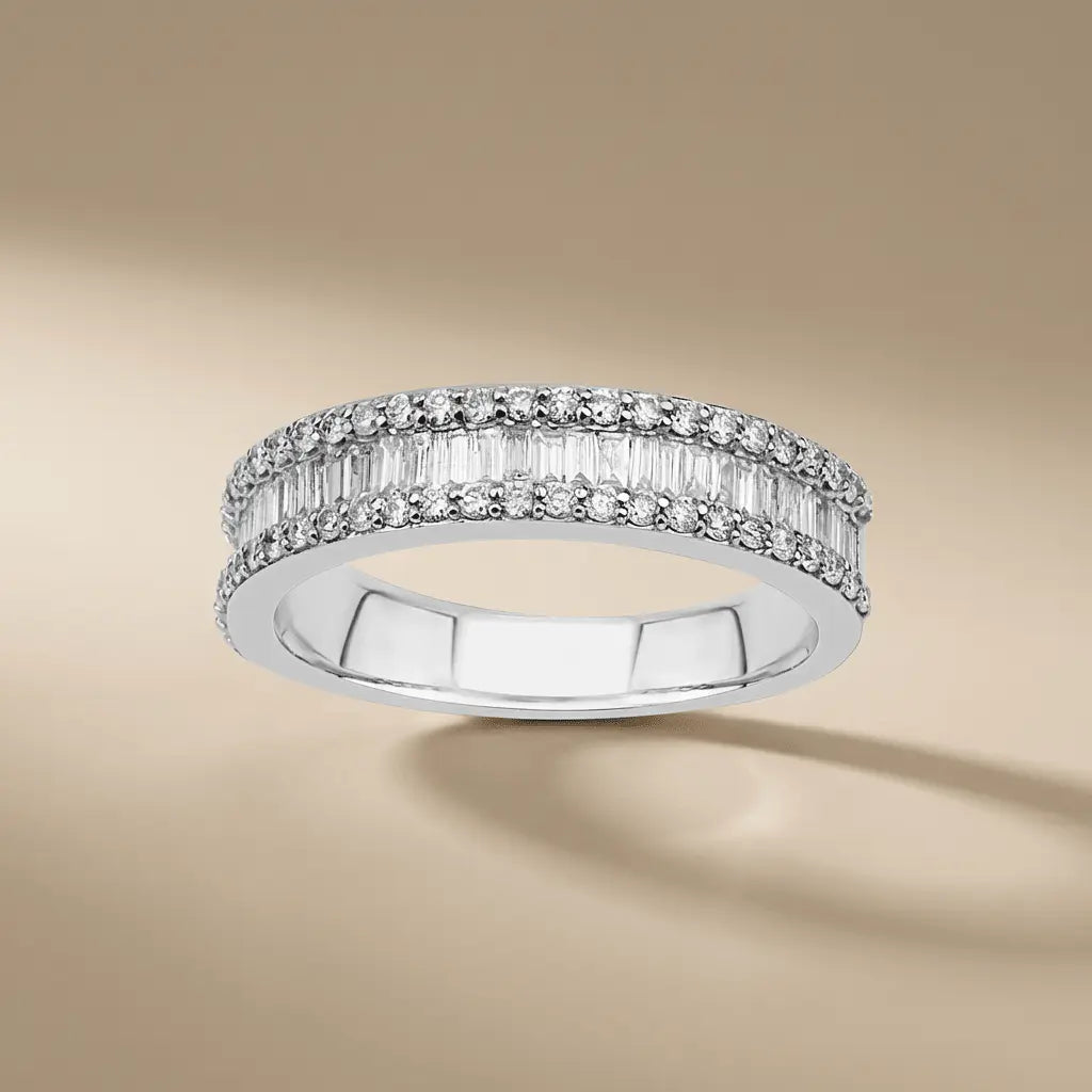 Baguette & Round Diamond Eternity 0.68 ct solid gold wedding band by Majestic Jewellery