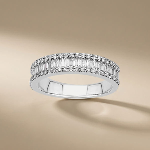 Baguette & Round Diamond Eternity Band – 0.68 ct 14K White Gold