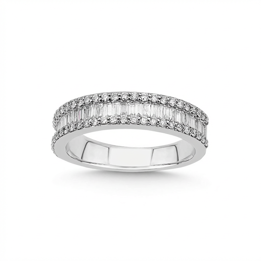 Baguette & Round Diamond Eternity Band – 0.68 ct 14K White Gold