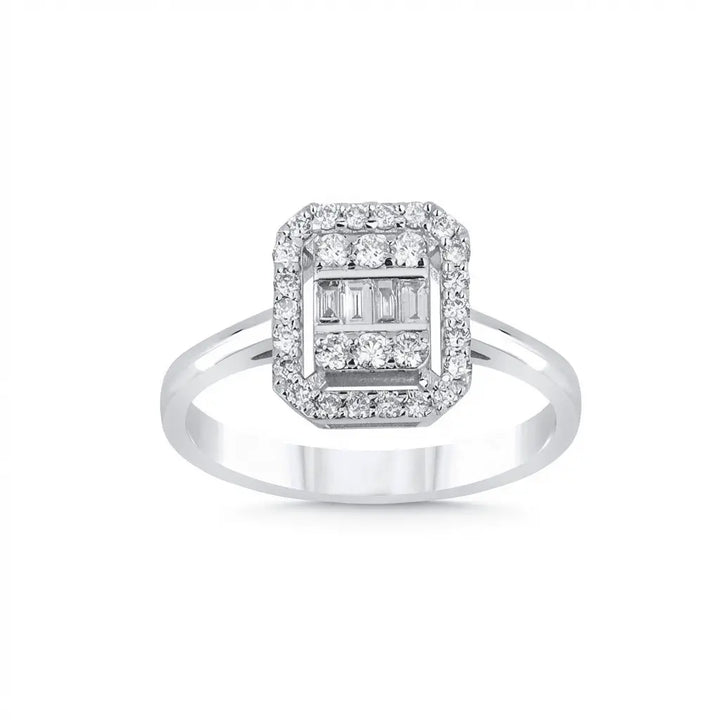 Baguette Diamond Halo 0.39 ct solid diamond ring by Majestic Jewellery