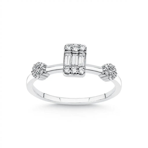 Baguette Center Diamond with Cluster Accents solid diamond ring by Majestic Jewellery