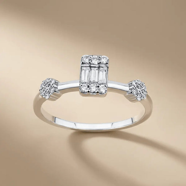 Baguette Center Diamond with Cluster Accents solid diamond ring by Majestic Jewellery