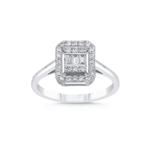 Emerald Halo Baguette Diamond solid diamond ring by Majestic Jewellery