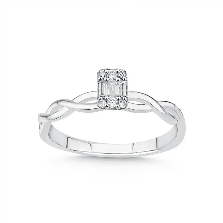 Twisted Band Baguette Diamond Ring – 14K White Gold - Majestic Jewellery