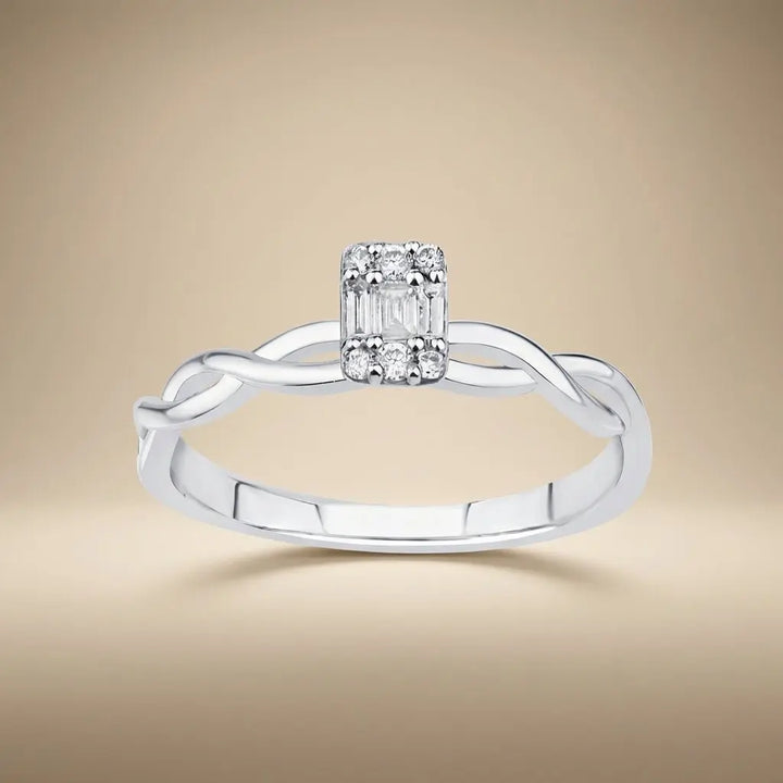 Twisted Band Baguette Diamond Ring – 14K White Gold - Majestic Jewellery