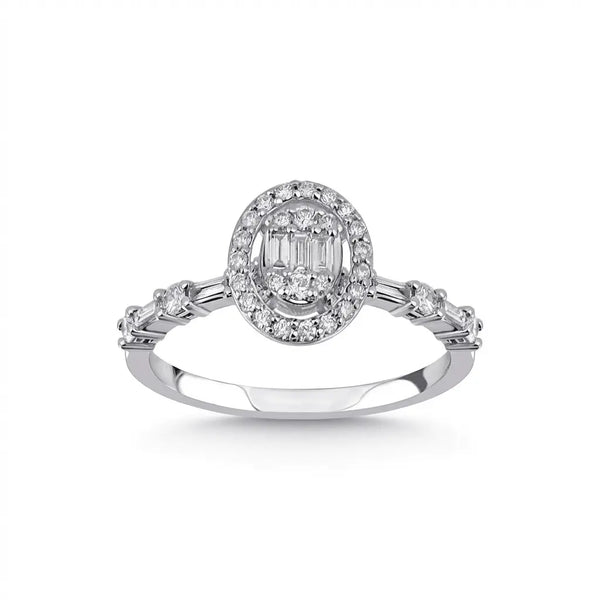 Oval Halo Baguette Diamond solid diamond ring by Majestic Jewellery