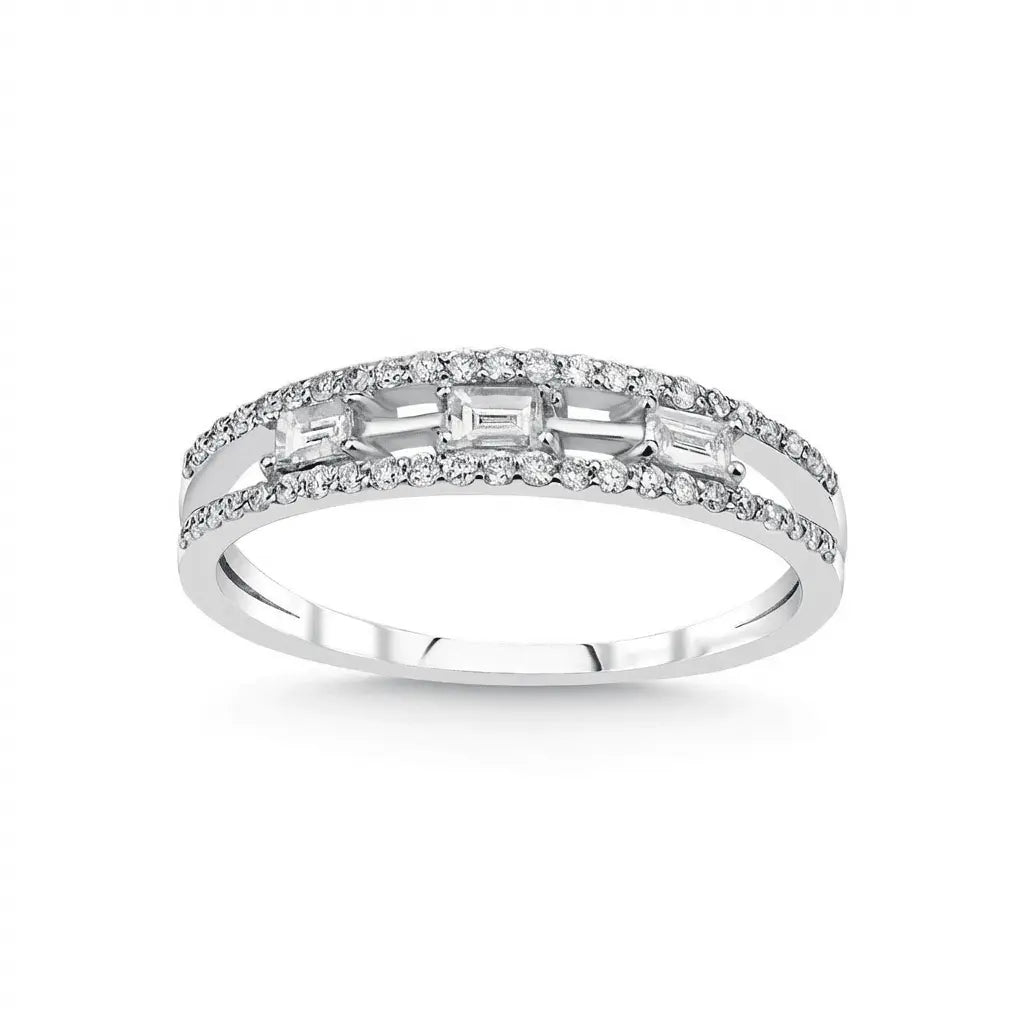 Baguette Diamond Center Band Ring – 14K White Gold - Majestic Jewellery