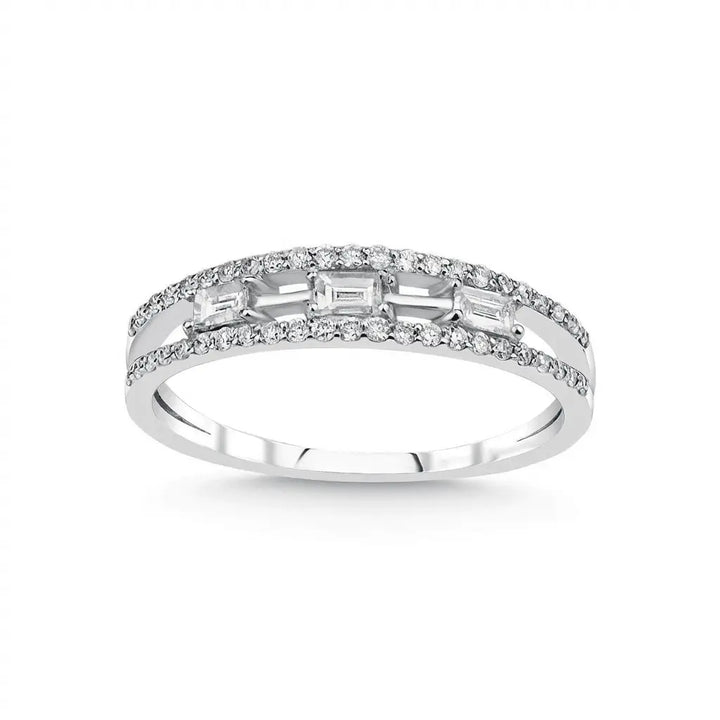 Baguette Diamond Center Band Ring – 14K White Gold - Majestic Jewellery