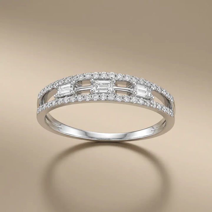 Baguette Diamond Center Band Ring – 14K White Gold - Majestic Jewellery