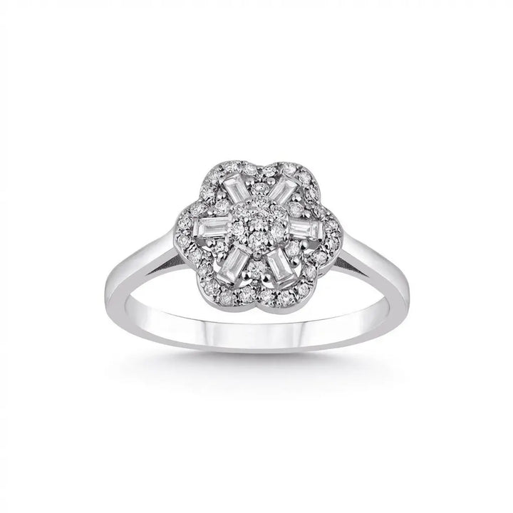 Vintage Flower Diamond Cluster Ring – 14K White Gold - Majestic Jewellery