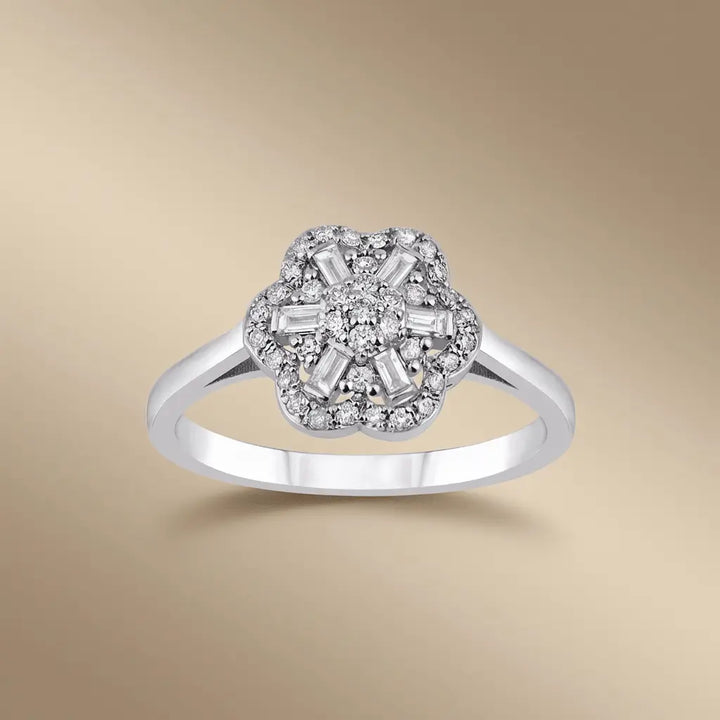 Vintage Flower Diamond Cluster Ring – 14K White Gold - Majestic Jewellery