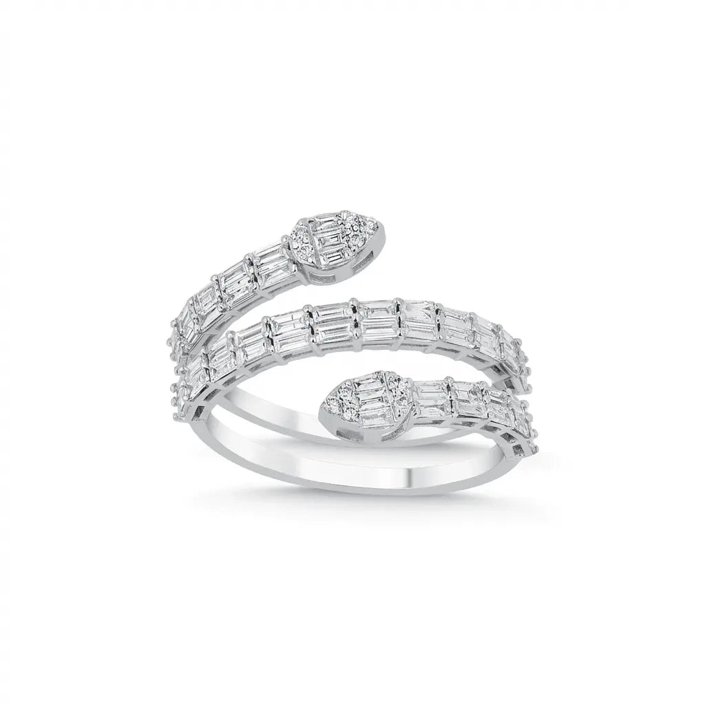 Wrap Style Baguette Diamond Ring – 14K White Gold - Majestic Jewellery
