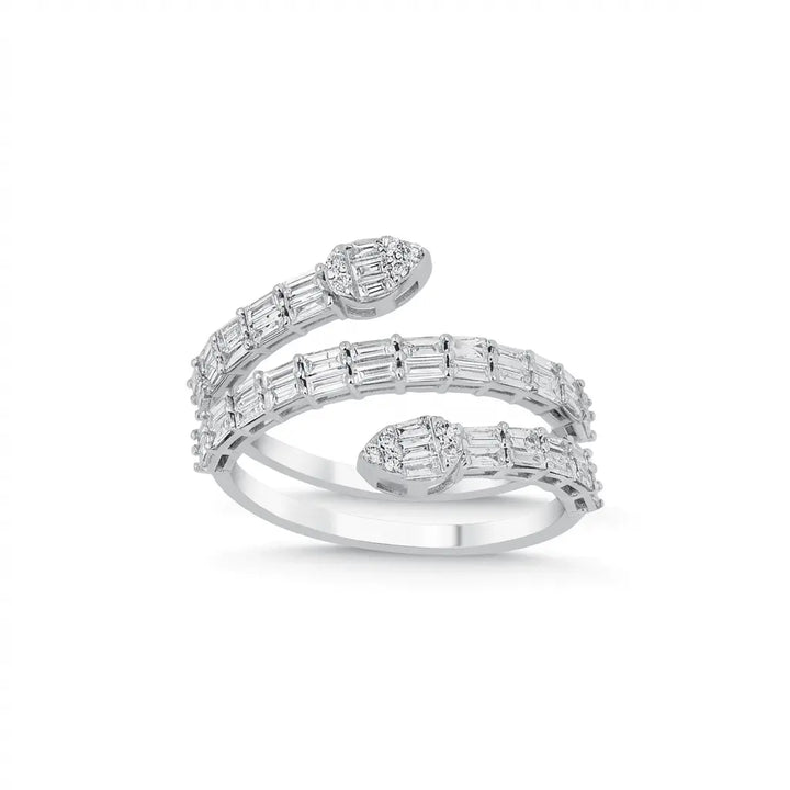 Wrap Style Baguette Diamond Ring – 14K White Gold - Majestic Jewellery