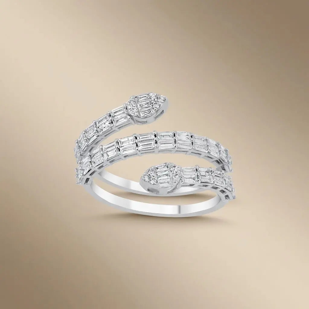 Wrap Style Baguette Diamond Ring – 14K White Gold - Majestic Jewellery