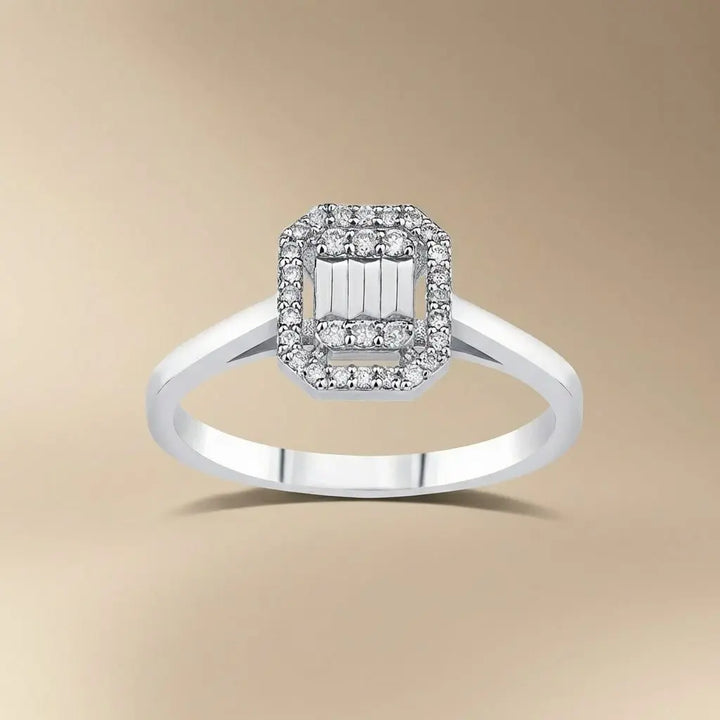 Octagon Halo Diamond Cluster Ring – 14K White Gold - Majestic Jewellery